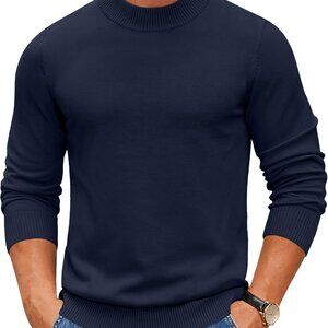 Lightweight Mock Turtleneck Sweater for Men - Elegant Ribbed Knit in Navy